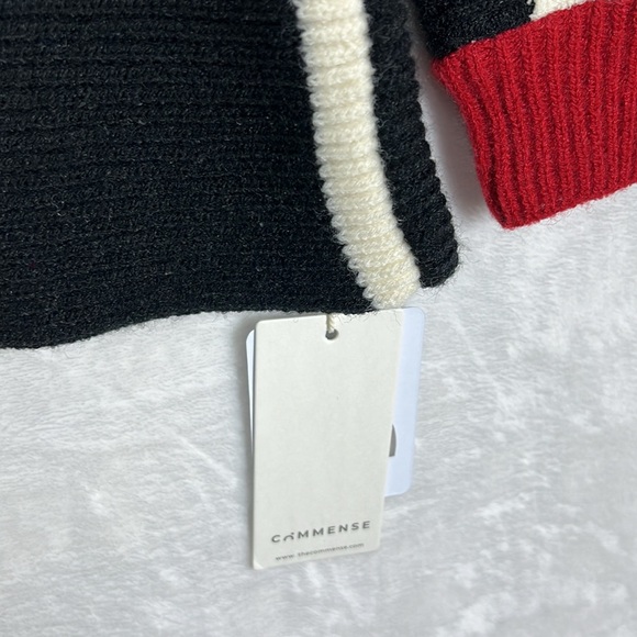 Commense Oversized Black White Red Bold Stripes Color Block Soft Knit Sweater - Picture 9 of 14